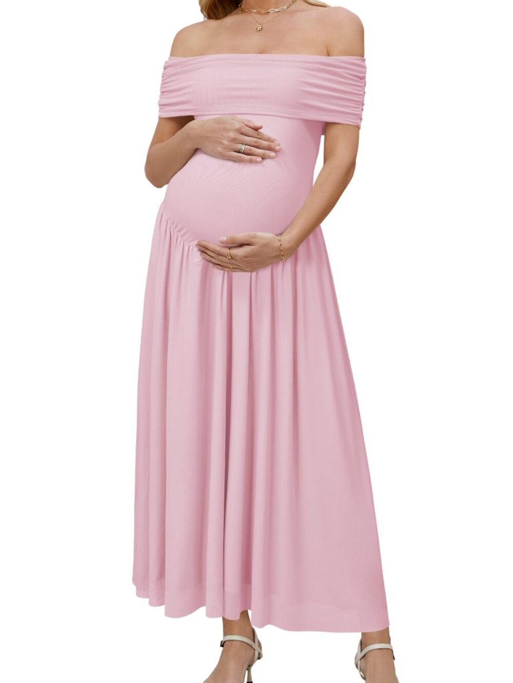 Off The Shoulder Mesh Maxi Maternity Dress N5255